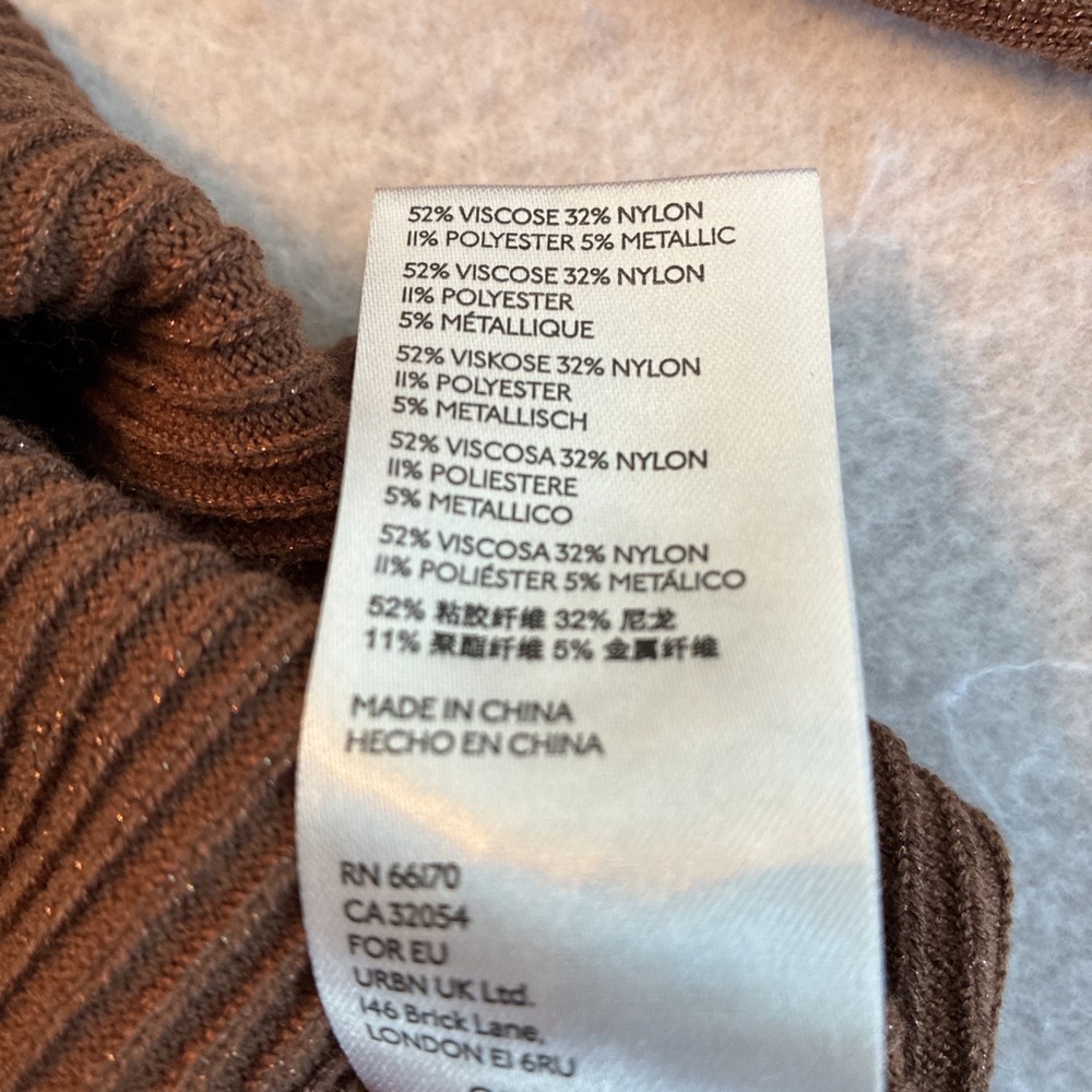 Maeve Thea Ribbed V-Neck Sweater Top Medium Honey Brown Metallic Anthropologie - Picture 7 of 10